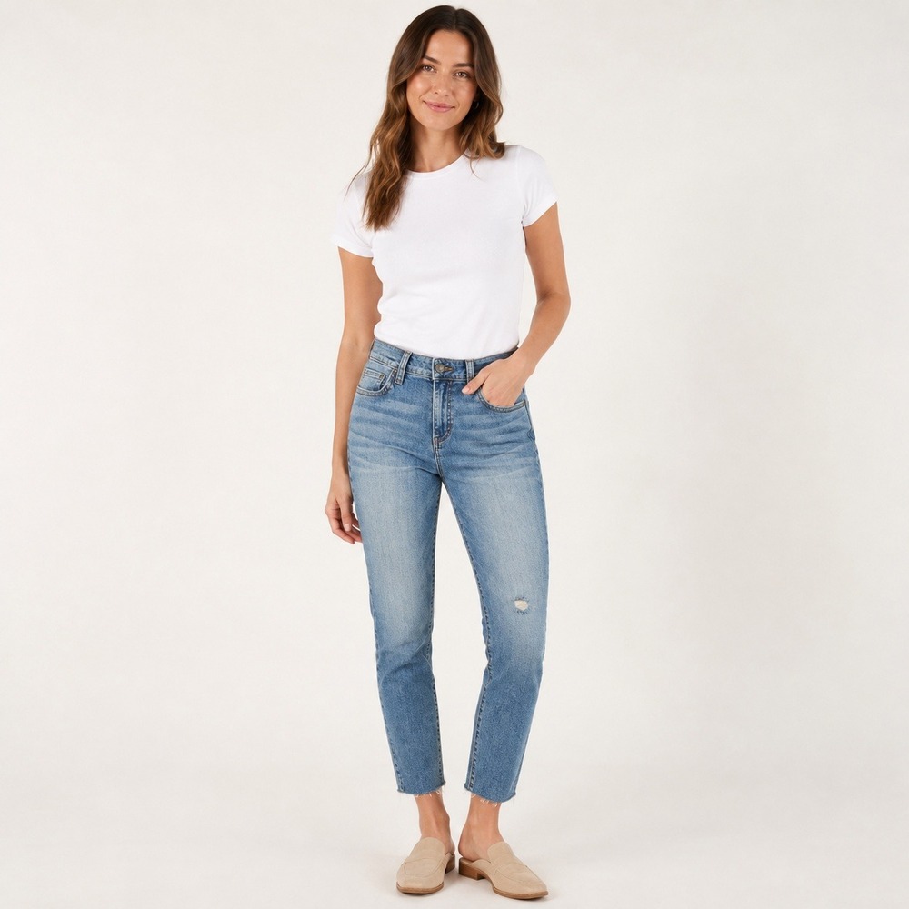 Kut From The Kloth Connie Ankle Skinny Jeans Medium Wash Raw Hem Distressed 4